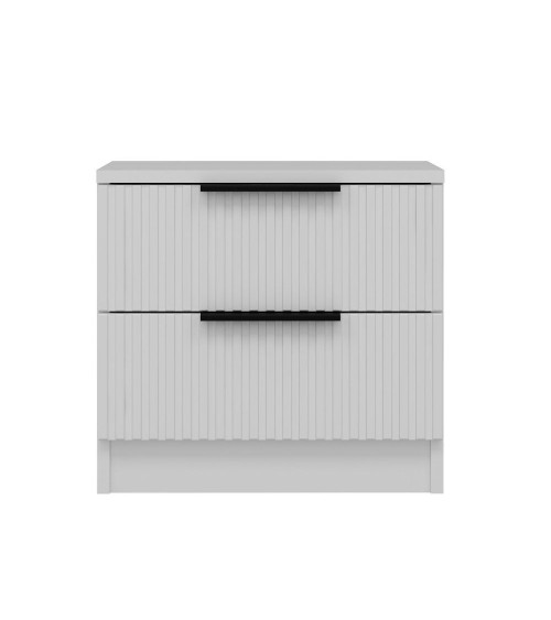 Comodino Kale con 2 cassetti a filo effetto cannettato colore bianco