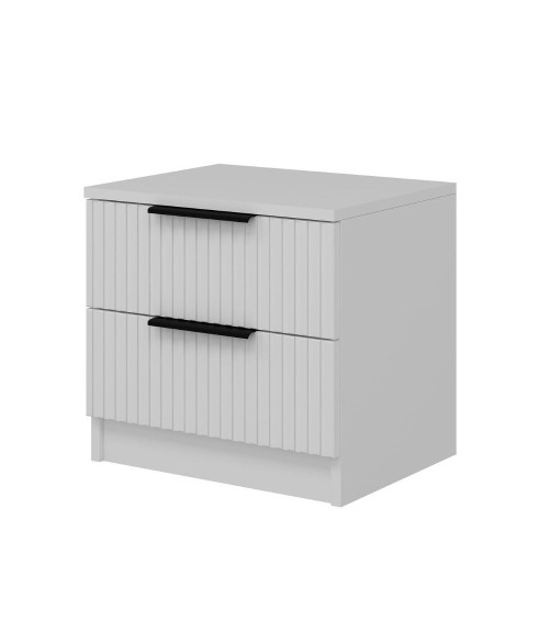 Comodino Kale con 2 cassetti a filo effetto cannettato colore bianco