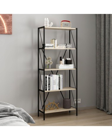Libreria Axel con struttura in metallo nero e 5 mensole in rovere sonoma