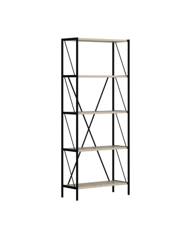 Libreria Axel con struttura in metallo nero e 5 mensole in rovere sonoma