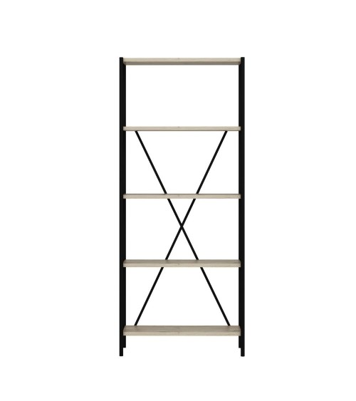 Libreria Axel con struttura in metallo nero e 5 mensole in rovere sonoma