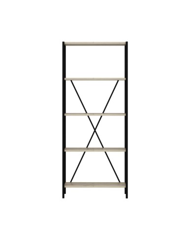 Libreria Axel con struttura in metallo nero e 5 mensole in rovere sonoma