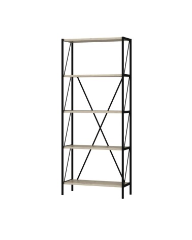 Libreria Axel con struttura in metallo nero e 5 mensole in rovere sonoma