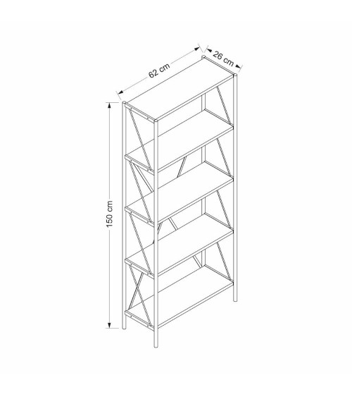 Libreria Axel con struttura in metallo nero e 5 mensole in rovere sonoma