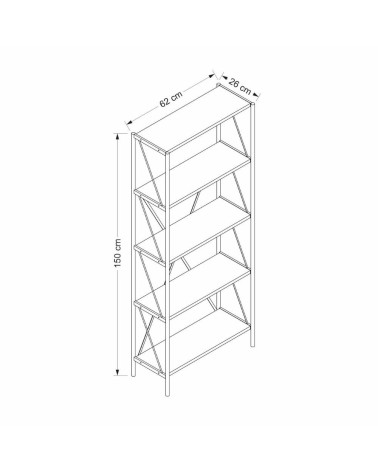 Libreria Axel con struttura in metallo nero e 5 mensole in rovere sonoma