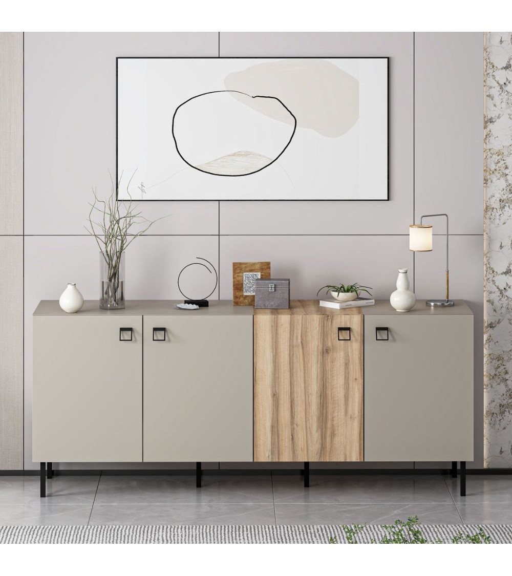 Madia Mila con 3 ante cashmere e 1 anta rovere con maniglie e piedini neri