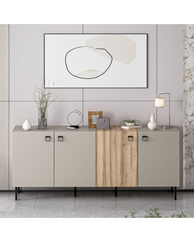 Madia Mila con 3 ante cashmere e 1 anta rovere con maniglie e piedini neri