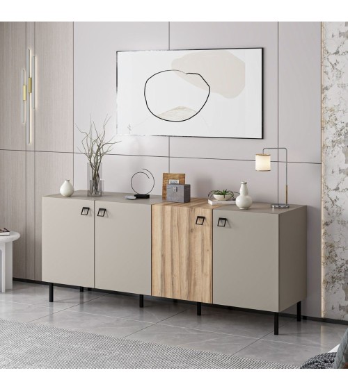Madia Mila con 3 ante cashmere e 1 anta rovere con maniglie e piedini neri