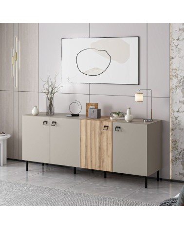 Madia Mila con 3 ante cashmere e 1 anta rovere con maniglie e piedini neri