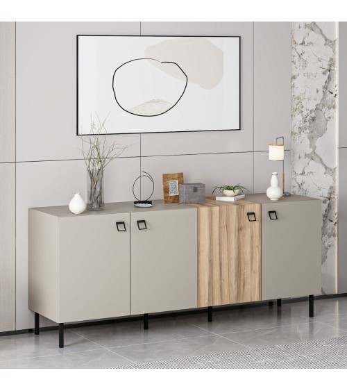 Madia Mila con 3 ante cashmere e 1 anta rovere con maniglie e piedini neri