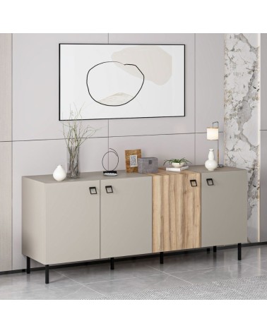 Madia Mila con 3 ante cashmere e 1 anta rovere con maniglie e piedini neri