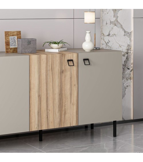 Madia Mila con 3 ante cashmere e 1 anta rovere con maniglie e piedini neri