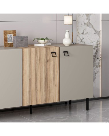 Madia Mila con 3 ante cashmere e 1 anta rovere con maniglie e piedini neri