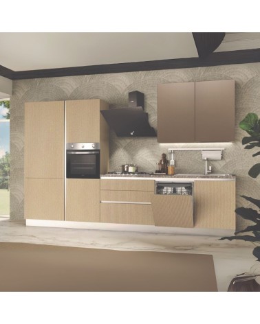 Cucina completa Lily Sinistra con struttura in grigio perla pensili in ossido e basi e colonne sabbia
