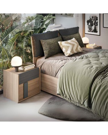 Camera da letto Faba con armadio 4 ante noce e grigio e letto contenitore in legno noce