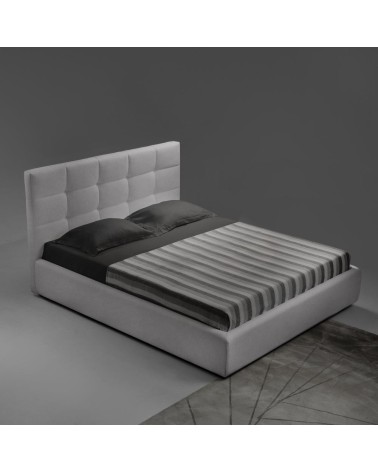 Camera da letto Faba in grigio e cemento con armadio 6 ante battenti a specchio e letto contenitore Ascoli grigio