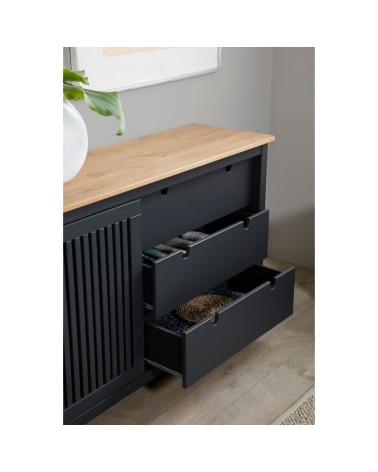 Credenza Bruna con 1 anta scorrevole e 3 cassetti  in legno massiccio colore grigio antracite e top pino