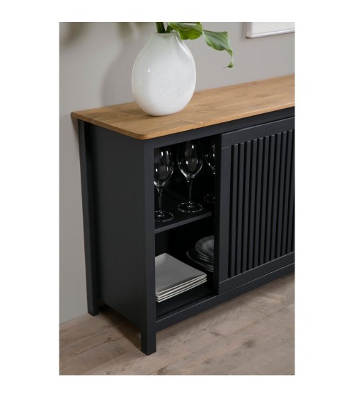 Credenza Bruna con 1 anta scorrevole e 3 cassetti  in legno massiccio colore grigio antracite e top pino