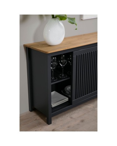 Credenza Bruna con 1 anta scorrevole e 3 cassetti  in legno massiccio colore grigio antracite e top pino
