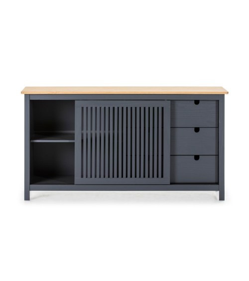 Credenza Bruna con 1 anta scorrevole e 3 cassetti  in legno massiccio colore grigio antracite e top pino