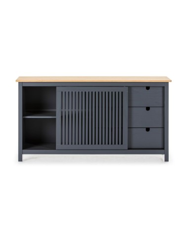 Credenza Bruna con 1 anta scorrevole e 3 cassetti  in legno massiccio colore grigio antracite e top pino