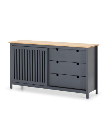 Credenza Bruna con 1 anta scorrevole e 3 cassetti  in legno massiccio colore grigio antracite e top pino