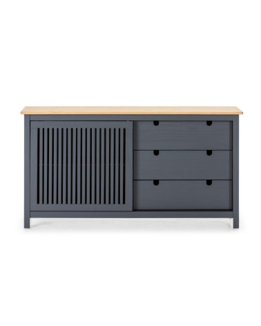 Credenza Bruna con 1 anta scorrevole e 3 cassetti  in legno massiccio colore grigio antracite e top pino