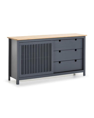 Credenza Bruna con 1 anta scorrevole e 3 cassetti  in legno massiccio colore grigio antracite e top pino