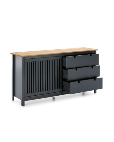 Credenza Bruna con 1 anta scorrevole e 3 cassetti  in legno massiccio colore grigio antracite e top pino
