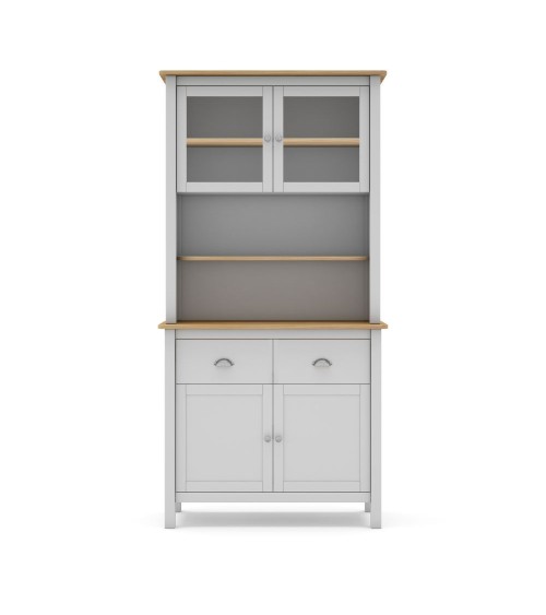 Credenza Misti con vetrina 4 ante e 2 cassetti in legno massiccio colore bianco e rovere