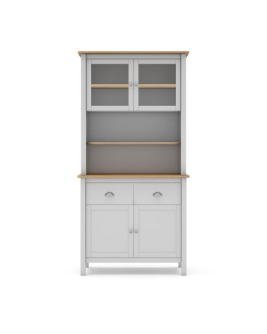 Credenza Misti con vetrina 4 ante e 2 cassetti in legno massiccio colore bianco e rovere