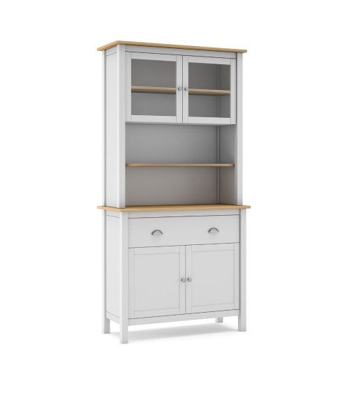 Credenza Misti con vetrina 4 ante e 2 cassetti in legno massiccio colore bianco e rovere