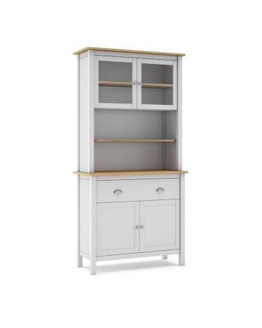 Credenza Misti con vetrina 4 ante e 2 cassetti in legno massiccio colore bianco e rovere