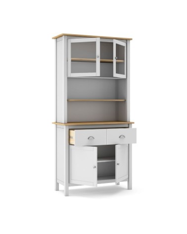 Credenza Misti con vetrina 4 ante e 2 cassetti in legno massiccio colore bianco e rovere