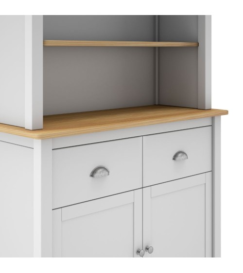 Credenza Misti con vetrina 4 ante e 2 cassetti in legno massiccio colore bianco e rovere