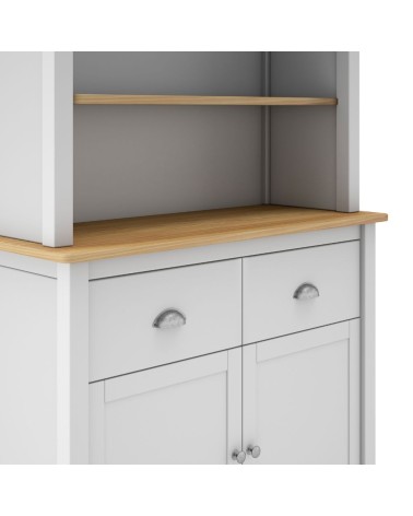 Credenza Misti con vetrina 4 ante e 2 cassetti in legno massiccio colore bianco e rovere