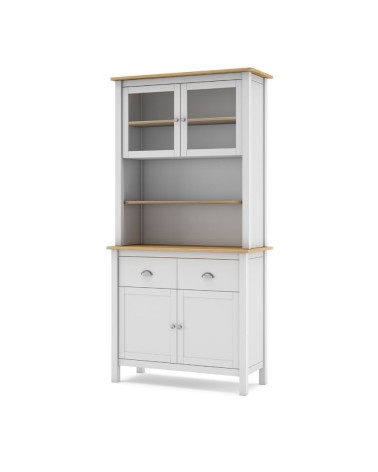 Credenza Misti con vetrina 4 ante e 2 cassetti in legno massiccio colore bianco e rovere