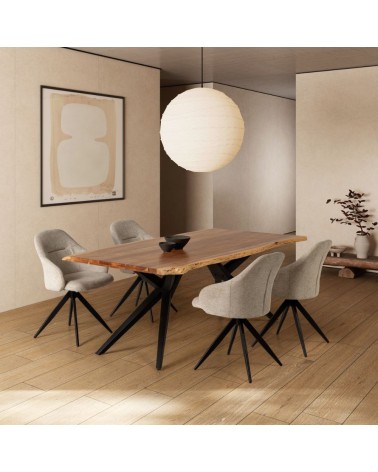 Tavolo rettangolare fisso Mudri con piano in legno massiccio acacia e gambe in metallo nero