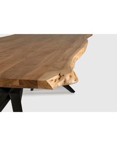 Tavolo rettangolare fisso Mudri con piano in legno massiccio acacia e gambe in metallo nero