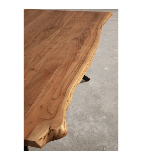 Tavolo rettangolare fisso Mudri con piano in legno massiccio acacia e gambe in metallo nero