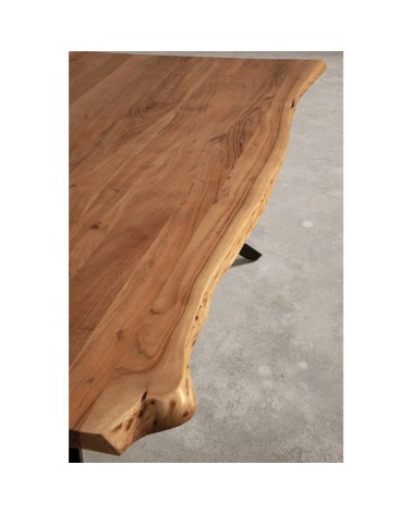 Tavolo rettangolare fisso Mudri con piano in legno massiccio acacia e gambe in metallo nero