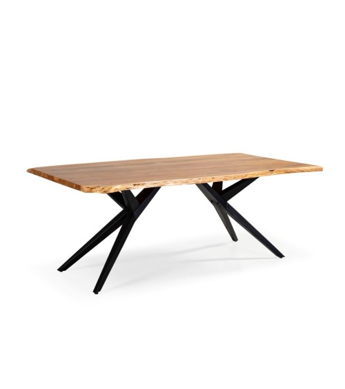 Tavolo rettangolare fisso Mudri con piano in legno massiccio acacia e gambe in metallo nero