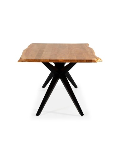 Tavolo rettangolare fisso Mudri con piano in legno massiccio acacia e gambe in metallo nero