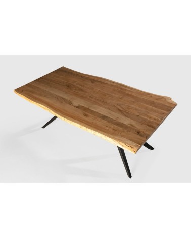 Tavolo rettangolare fisso Mudri con piano in legno massiccio acacia e gambe in metallo nero