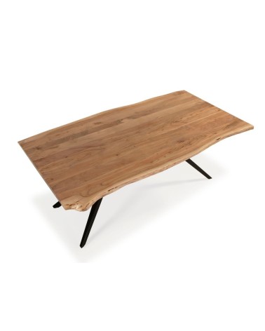 Tavolo rettangolare fisso Mudri con piano in legno massiccio acacia e gambe in metallo nero