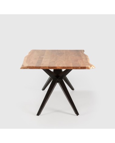 Tavolo rettangolare fisso Mudri con piano in legno massiccio acacia e gambe in metallo nero