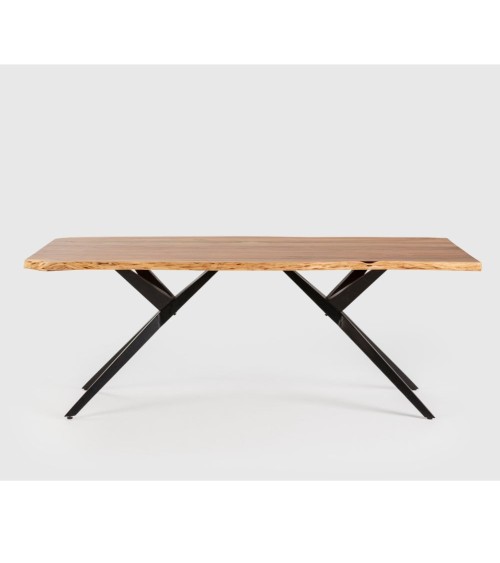 Tavolo rettangolare fisso Mudri con piano in legno massiccio acacia e gambe in metallo nero