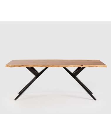 Tavolo rettangolare fisso Mudri con piano in legno massiccio acacia e gambe in metallo nero