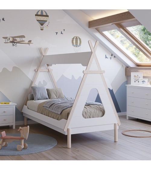 Letto a capanna Nora in legno massiccio colore bianco