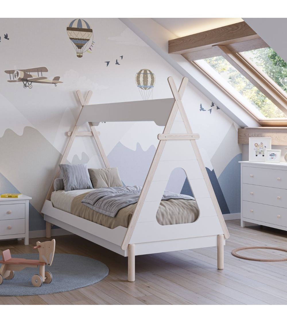 Letto a capanna Nora in legno massiccio colore bianco